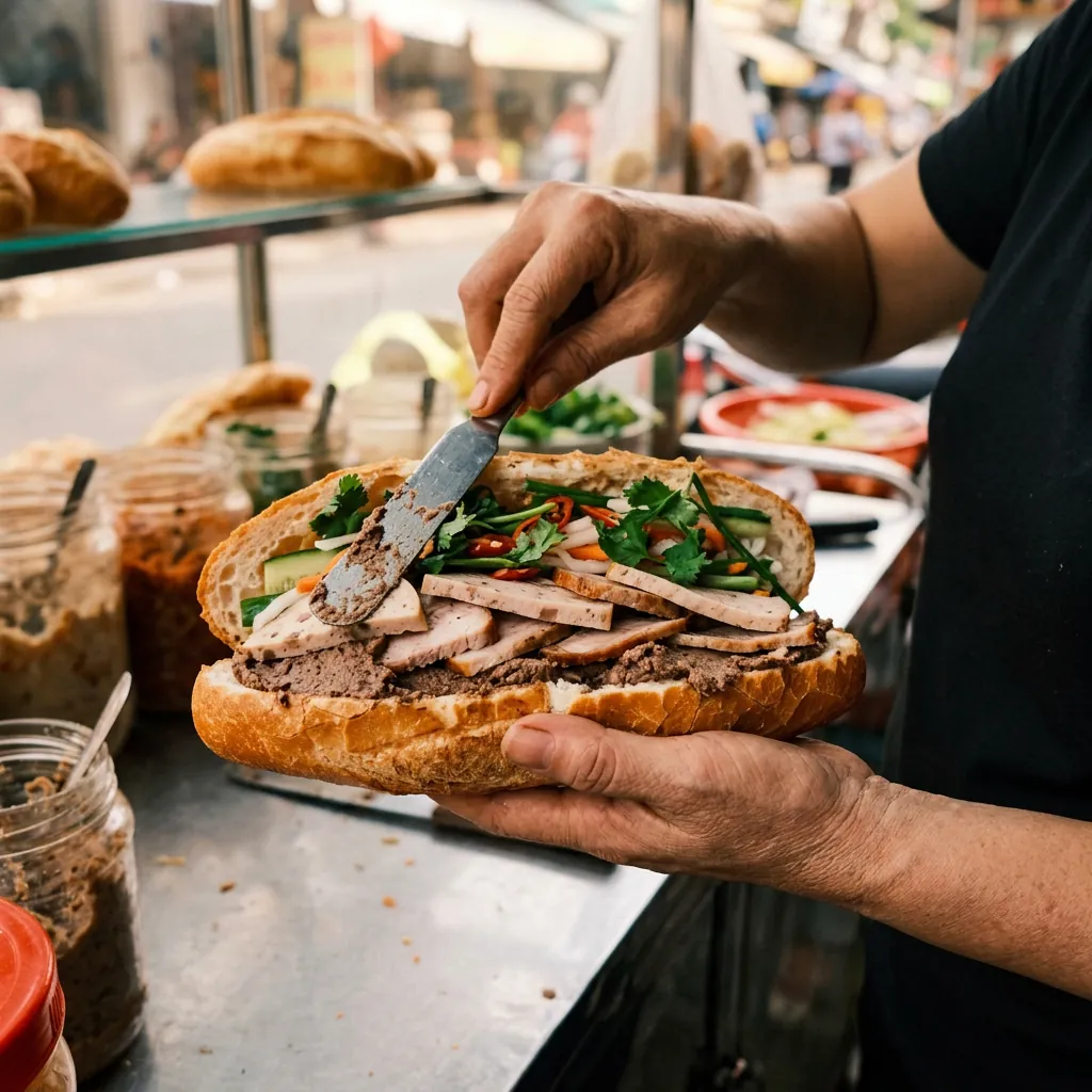 Bánh mì Bà Lan ở Đà Nẵng nổi bật với lớp pate nhà làm béo ngậy và các lớp nhân được xếp một cách tỉ mỉ.