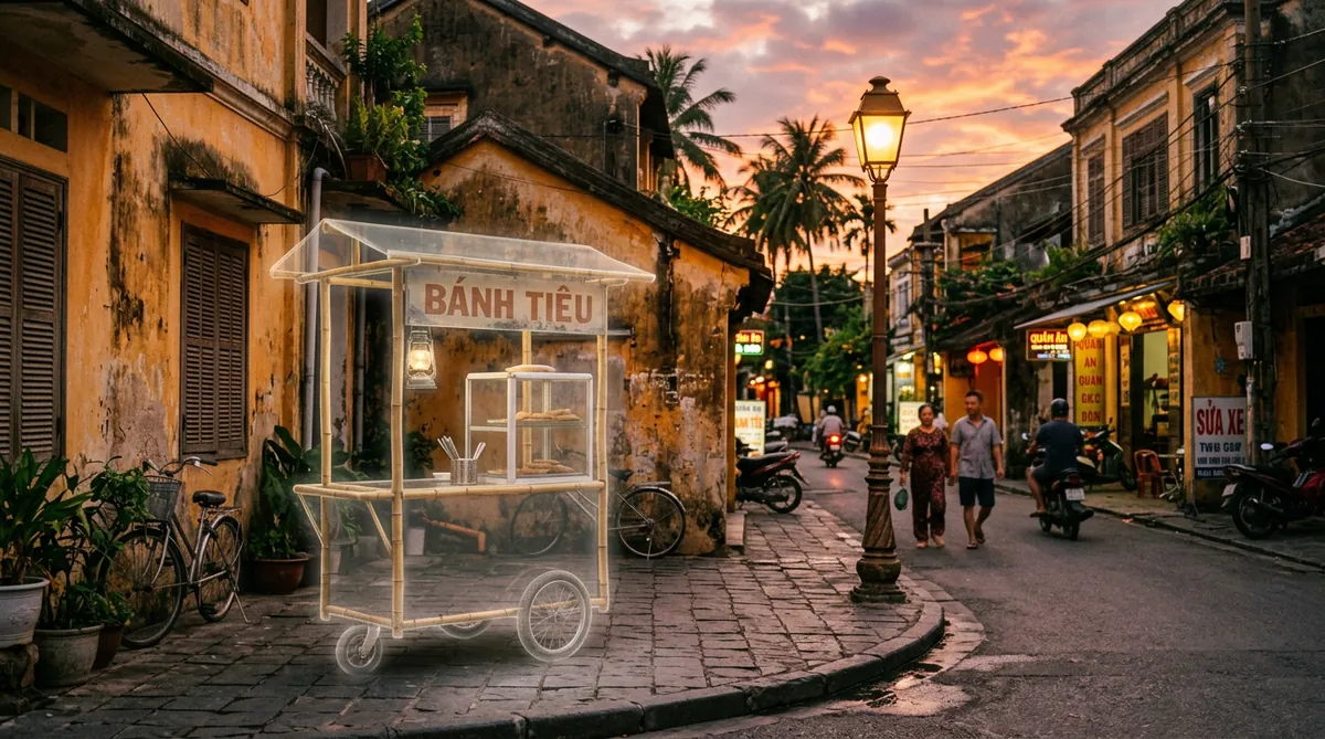 Hình ảnh một góc phố xưa ở Đà Nẵng, gợi nhớ về một hàng bánh tiêu Đồ Chiểu đã không còn tồn tại.