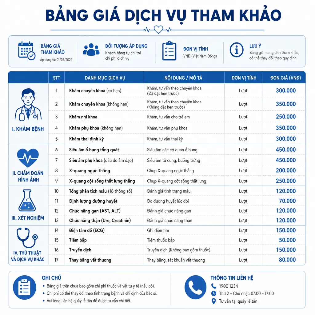 Bảng giá tham khảo một số dịch vụ khám tại bệnh viện Vinmec được trình bày dạng đồ họa thông tin.