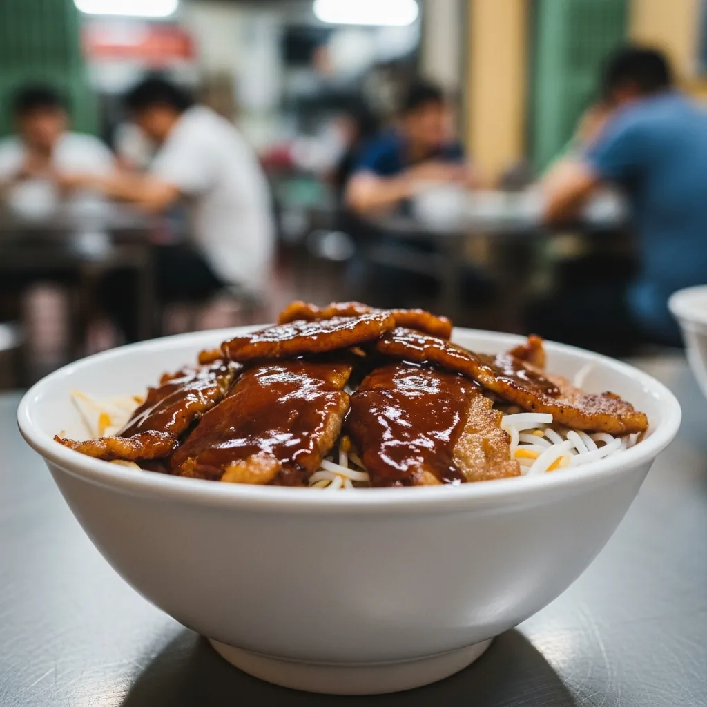 Tô bún thịt nướng tại Quán Xuân với chén nước lèo đặc sánh, béo ngậy, mang hương vị truyền thống từ năm 1984.