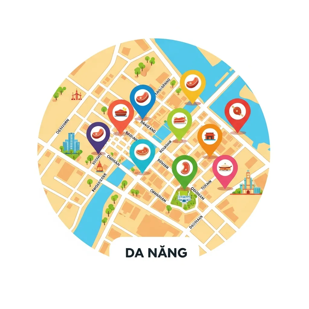 Bản đồ minh họa vị trí 7 quán cơm tấm nổi bật tại Đà Nẵng.