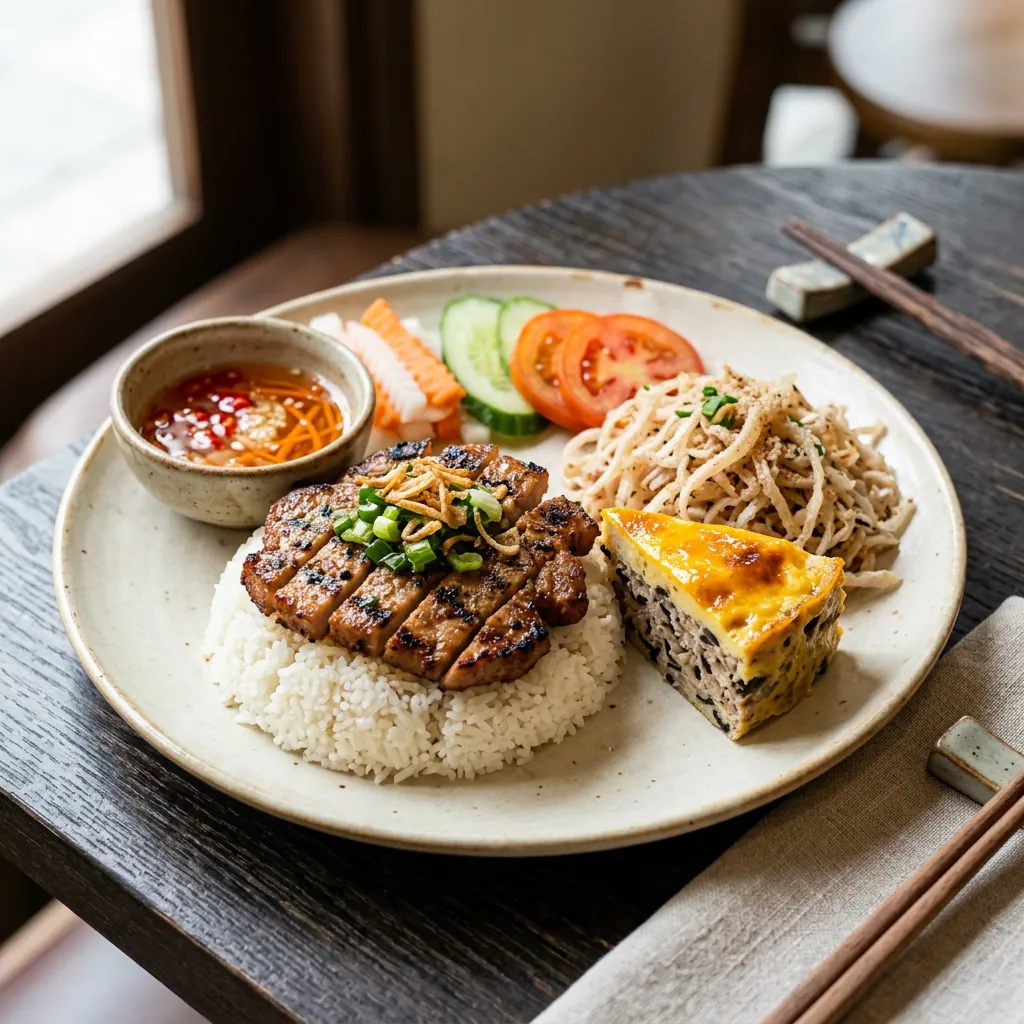 Cận cảnh món bì và chả trứng tự làm chất lượng tại Cơm Tấm Sườn Cây – Trinh SaiGon.