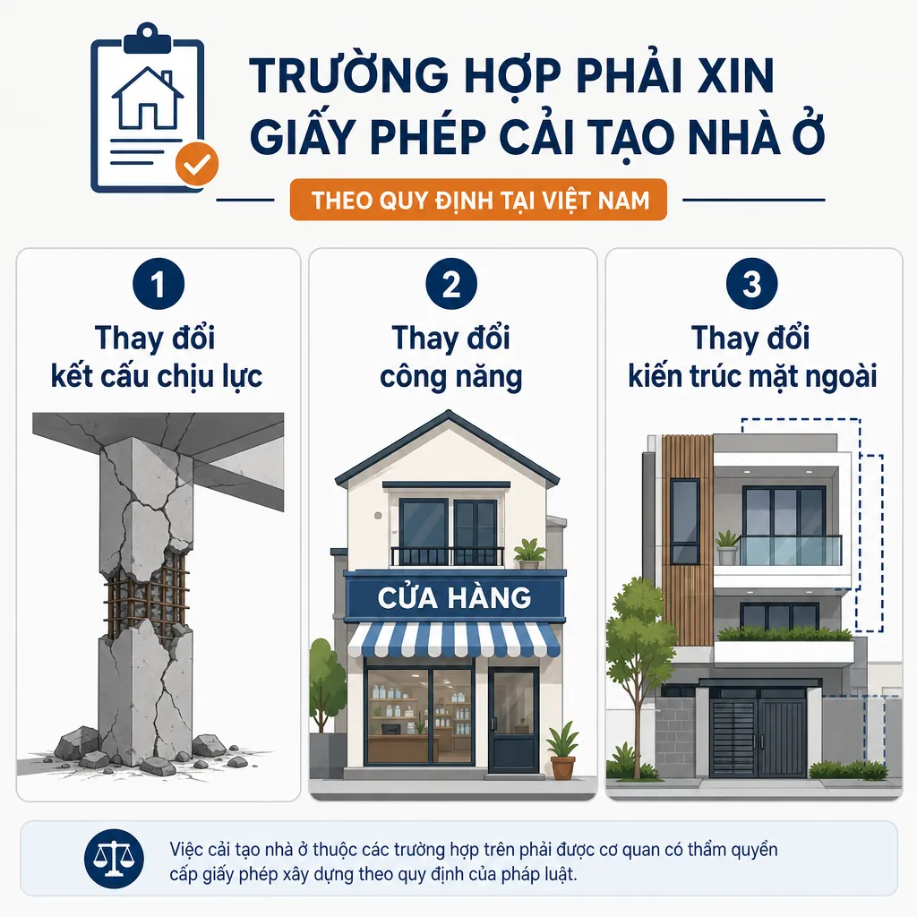 Sơ đồ các hạng mục sửa chữa nhà cần xin giấy phép xây dựng.
