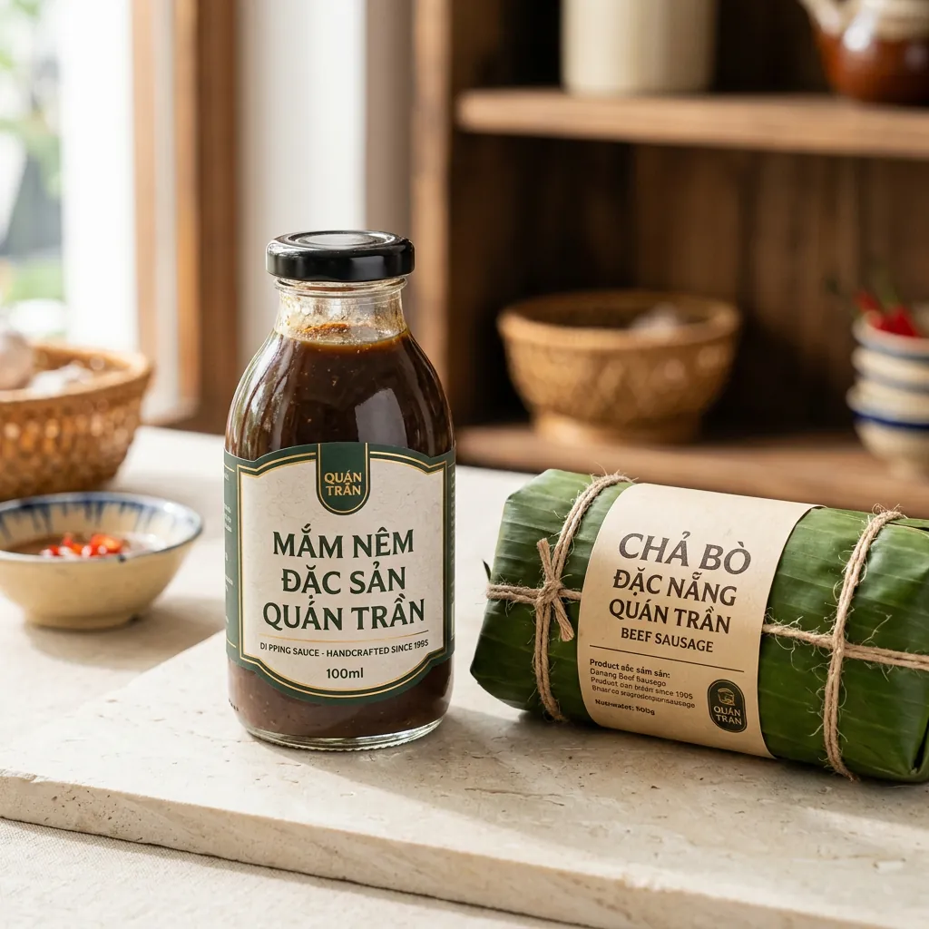 Sản phẩm Mắm nêm và Chả bò đóng gói của Quán Trần, là món quà đặc sản chất lượng để mua về.