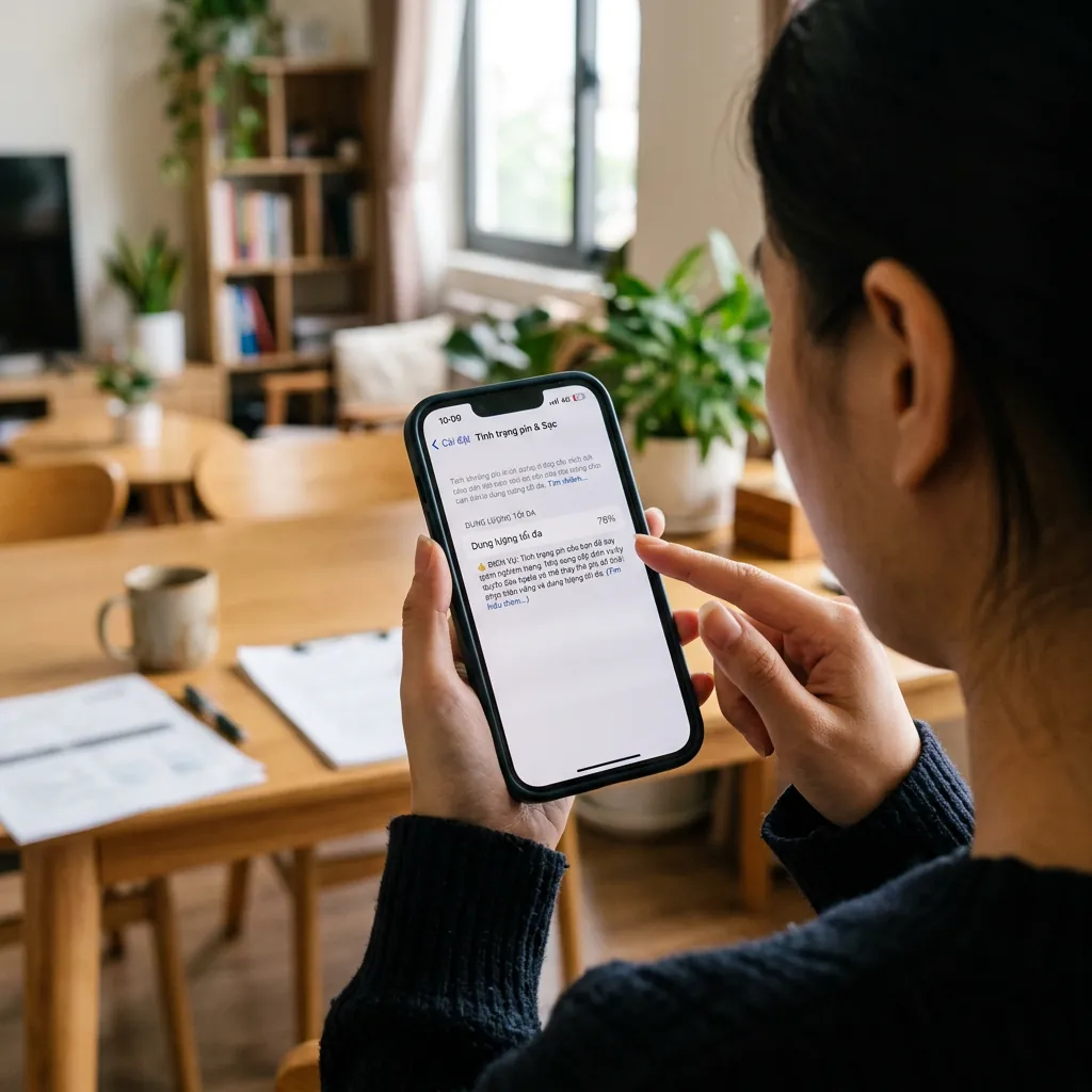 Màn hình iPhone hiển thị tình trạng pin dưới 80%, báo hiệu đã đến lúc cần thay pin mới.