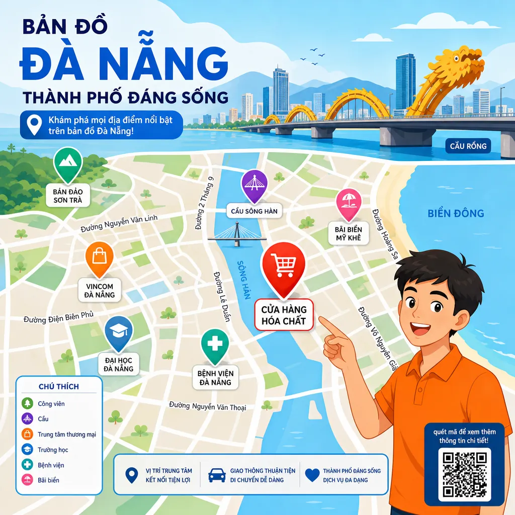 Bản đồ minh họa các địa chỉ mua xăng thơm uy tín tại Đà Nẵng.