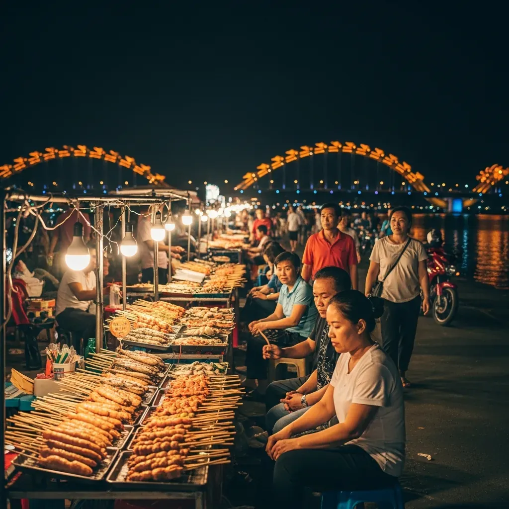 Chợ đêm Sơn Trà gần Cầu Rồng Đà Nẵng nhộn nhịp