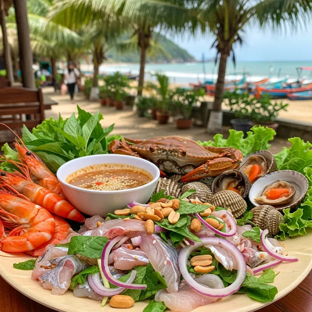 Gỏi cá Nam Ô và mâm hải sản tươi tại làng chài Đà Nẵng