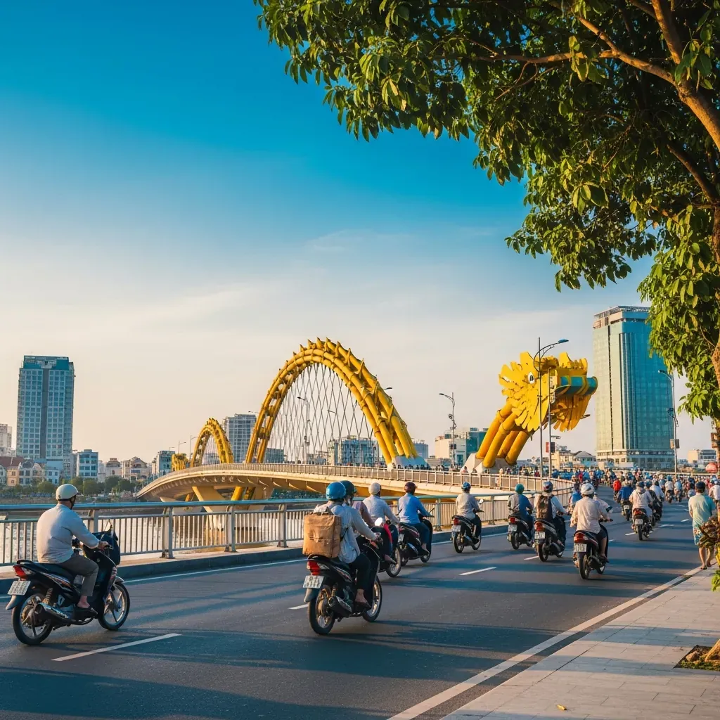 Cầu Rồng Đà Nẵng buổi sáng trong lịch trình ăn sáng kết hợp tham quan