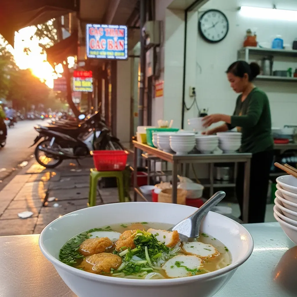 Quán bún chả cá Tý buổi sáng sớm tại Đà Nẵng