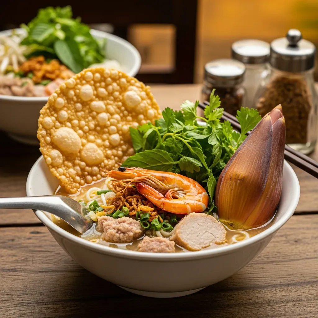 Tô mì Quảng tôm thịt truyền thống tại Mì Quảng Quê Xưa