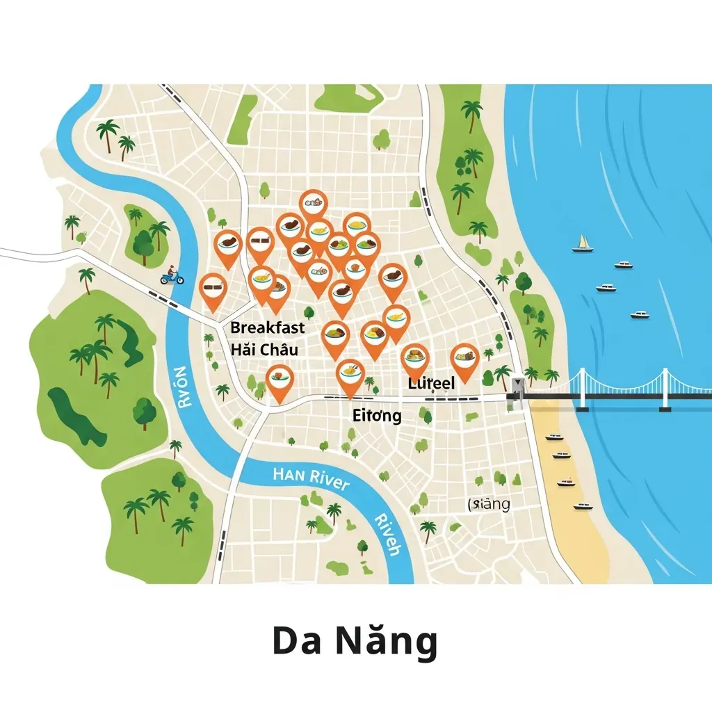Bản đồ minh họa các cụm quán ăn sáng theo khu vực ở Đà Nẵng