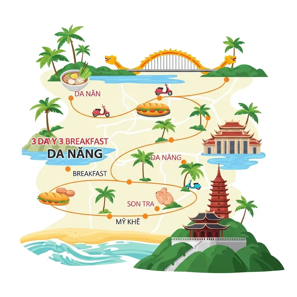 Minh họa lịch trình ăn sáng ba ngày ghép điểm tham quan Đà Nẵng