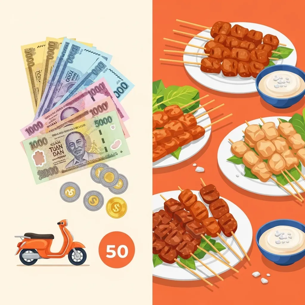 Minh hoạ tiền mặt mang theo cho một buổi ăn vặt Đà Nẵng