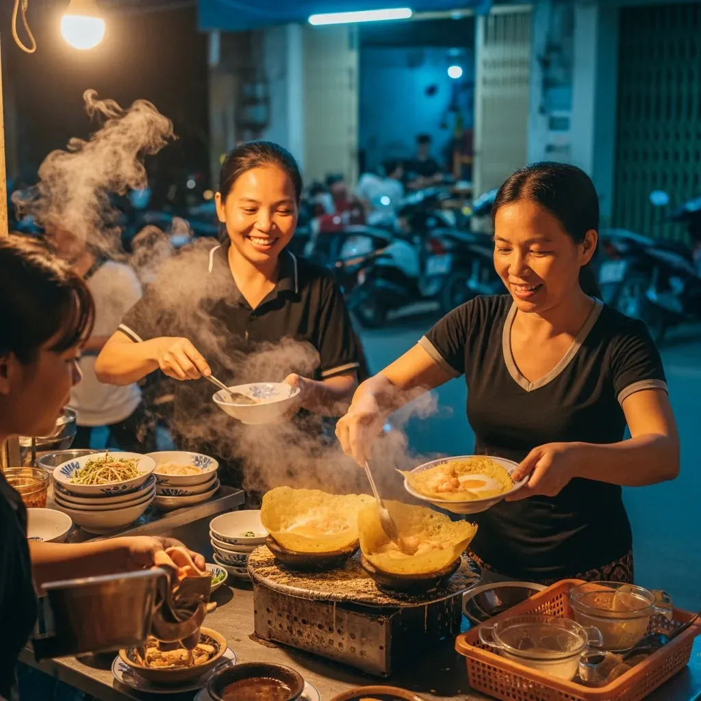 Bánh căn Loan Nguyễn nhân trứng và tôm đổ dày, nóng hổi