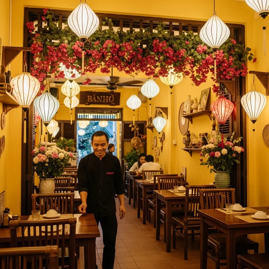 Không gian ấm cúng phong cách phố cổ Hội An của quán Bếp Cuốn