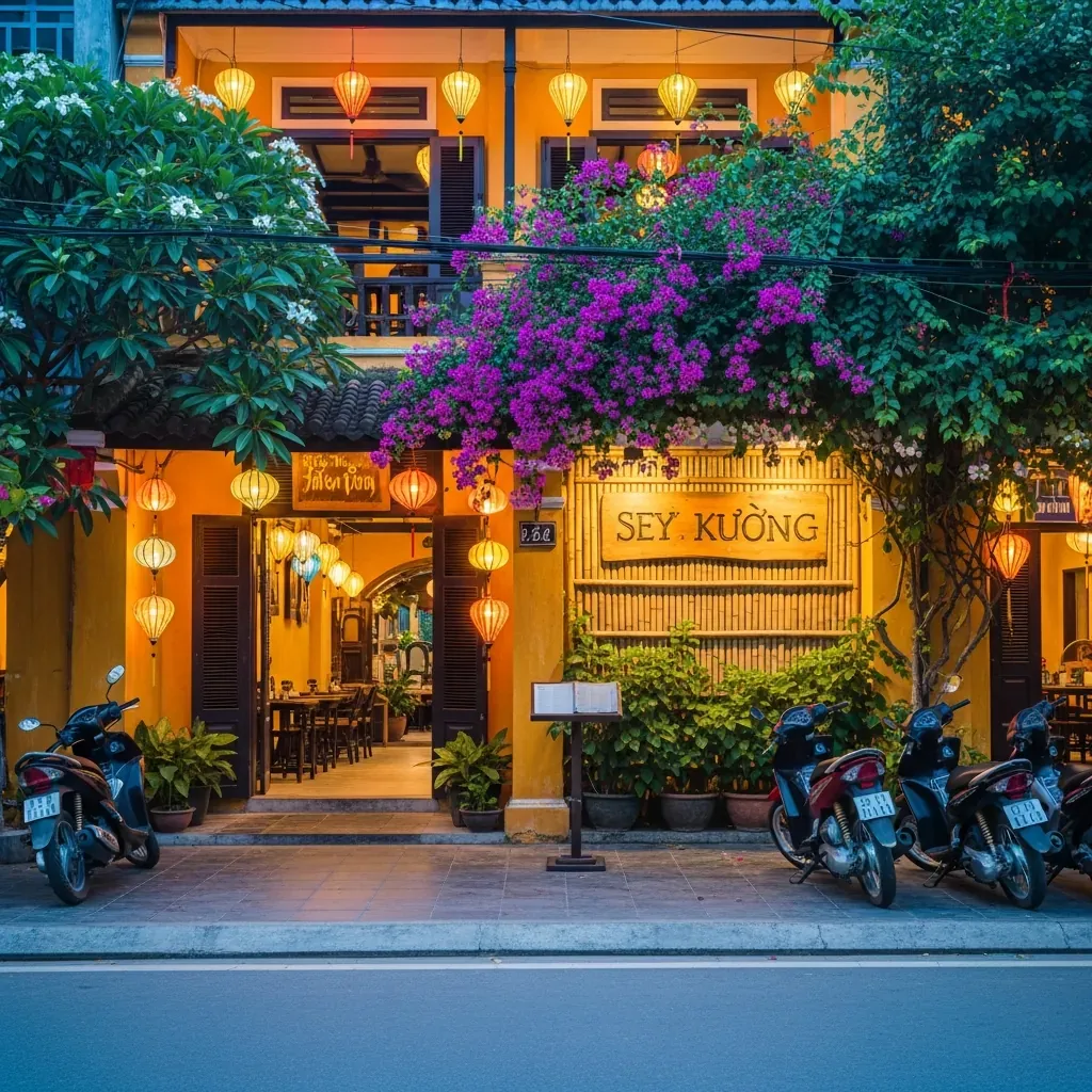 Mặt tiền quán Bếp Cuốn phong cách phố cổ Hội An tại quận Sơn Trà