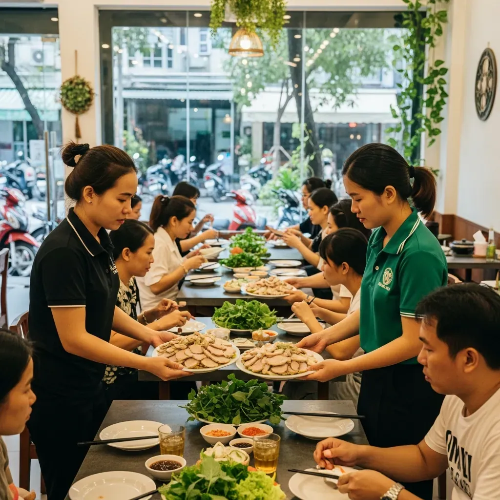 Quán ăn thịt heo đông khách ở Đà Nẵng với nhân viên phục vụ tận tình
