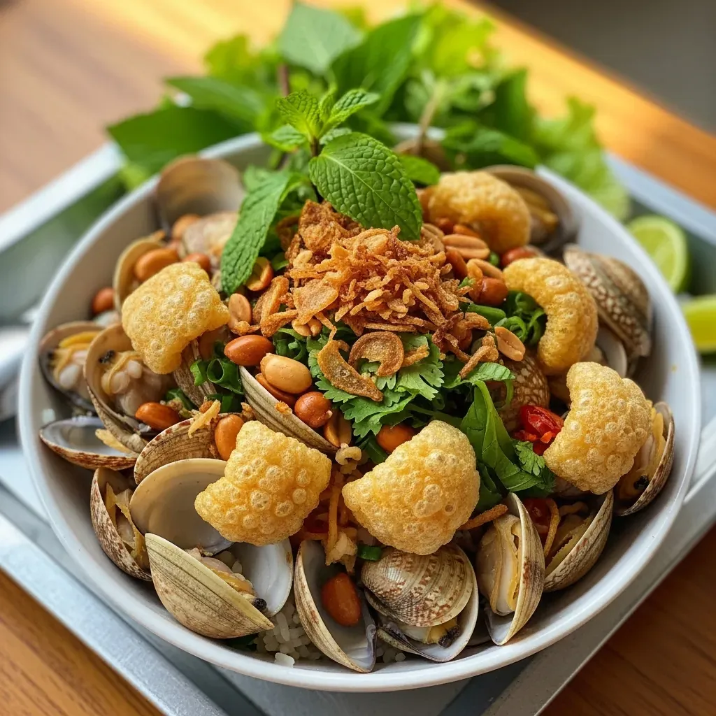 Tô cơm hến đầy đặn, nhiều hến tại quán Ông Ích Khiêm.