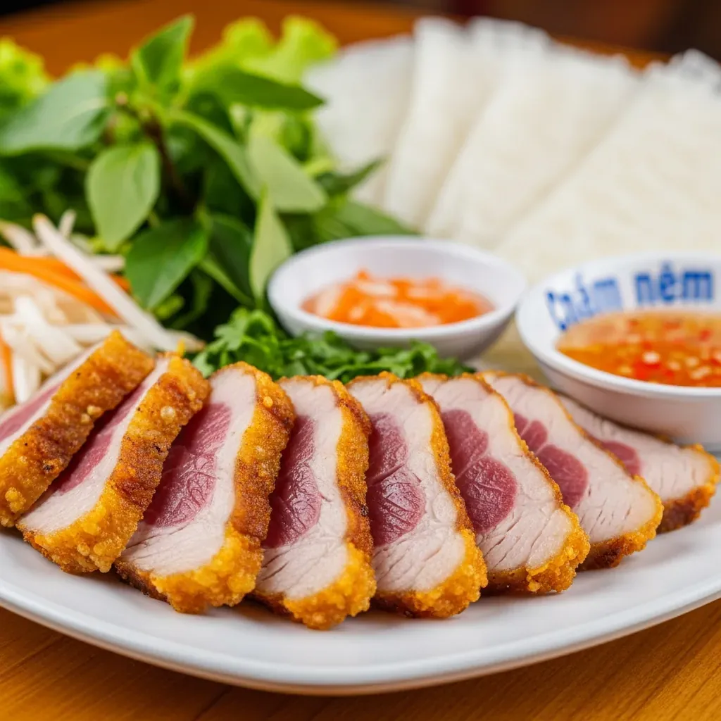 Đĩa bê thui Cầu Mống với lát thịt hai tầng và mắm nêm