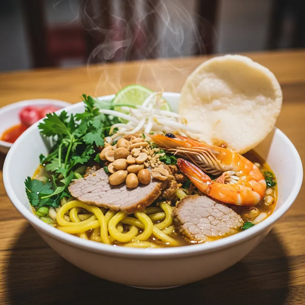Tô mì Quảng nóng hổi với nước lèo đậm vị