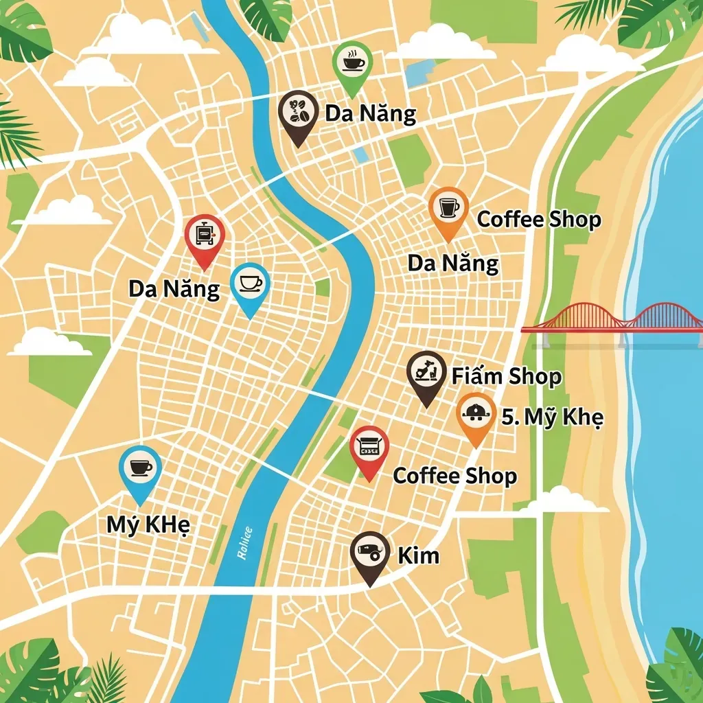 Minh họa bản đồ so sánh năm cơ sở Katinat trải khắp Đà Nẵng