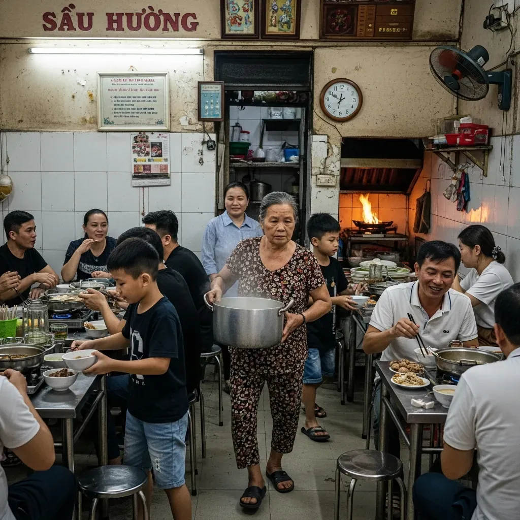 Không khí gia đình tất bật tại quán lẩu bò Sáu Hưng, nhân viên là người nhà, trẻ con chạy bàn