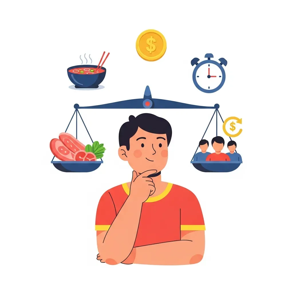 Minh họa cách chọn quán mì cay theo tiêu chí cá nhân