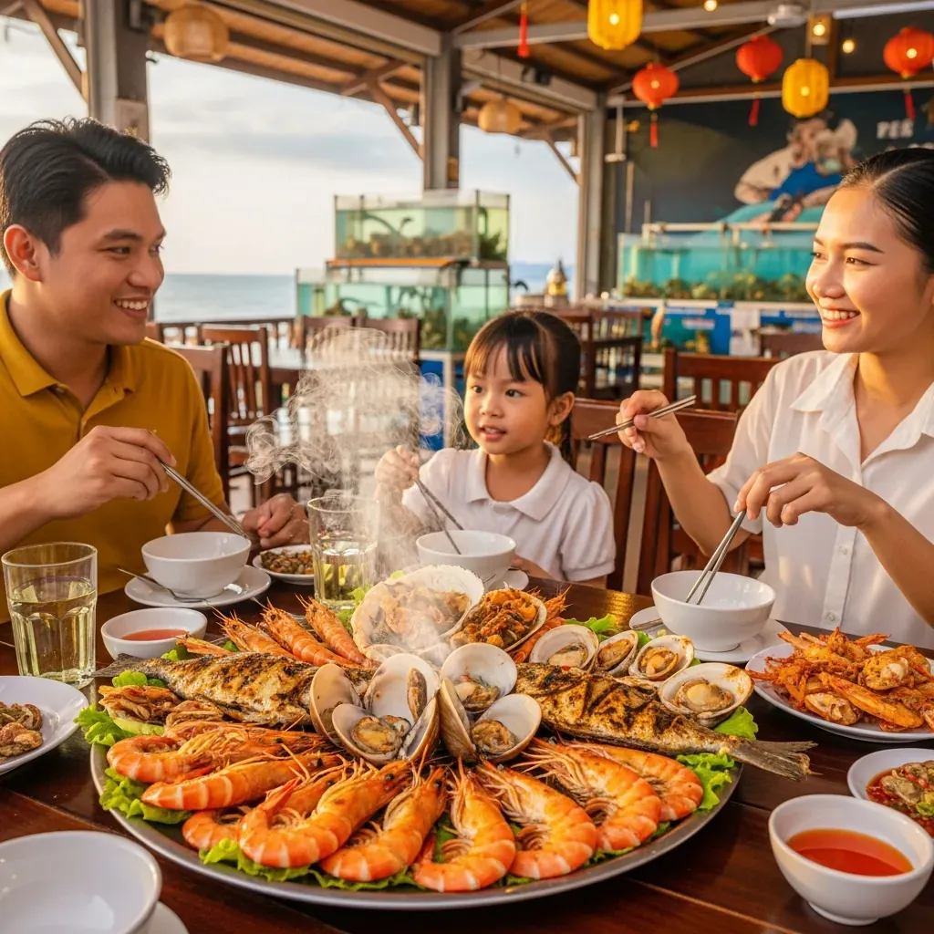 Bàn hải sản tươi ngon tại quán ven biển Sơn Trà Đà Nẵng