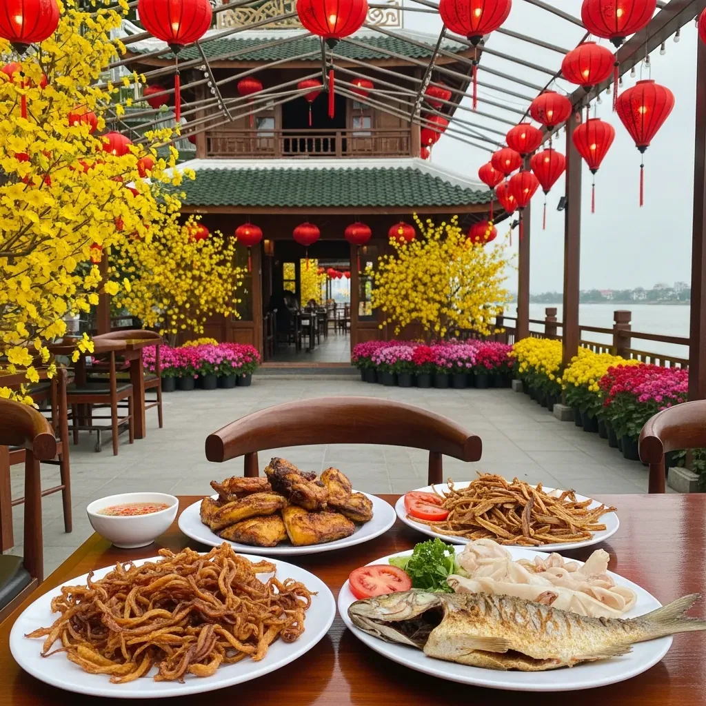 Nhà hàng món Việt ba miền bên sông Hàn trang trí ngày Tết