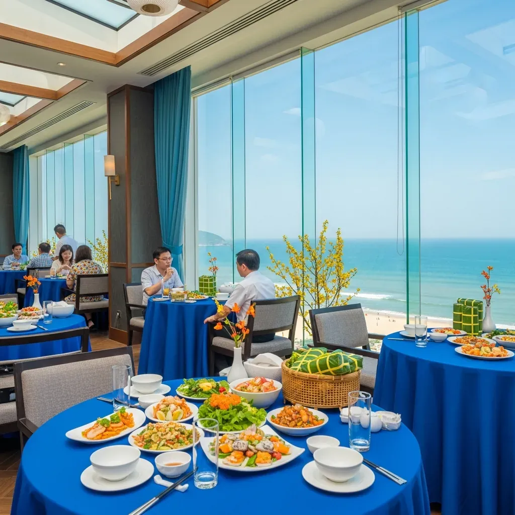 Nhà hàng tầng cao view biển Mỹ Khê phục vụ món Tết truyền thống