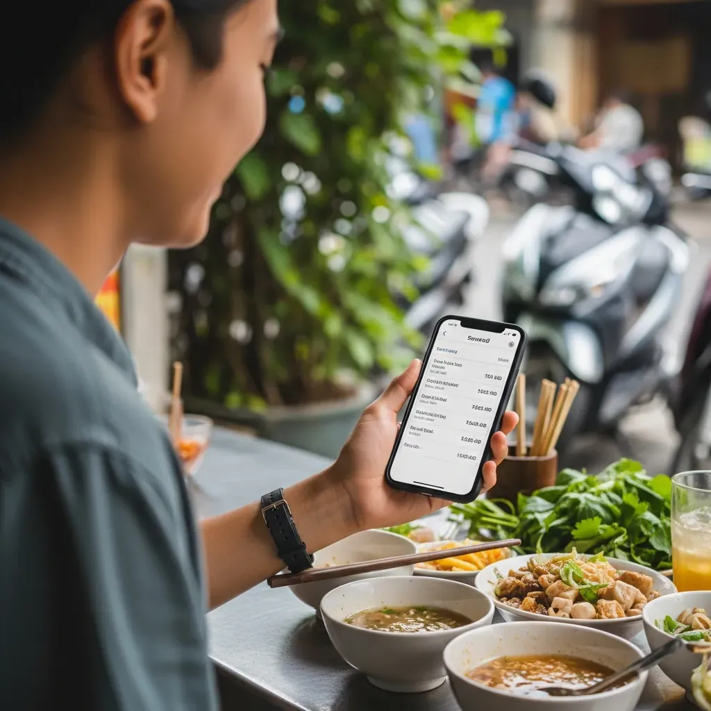 Du khách chuẩn bị lịch trình và bảng giá trước khi đi ăn ở Đà Nẵng