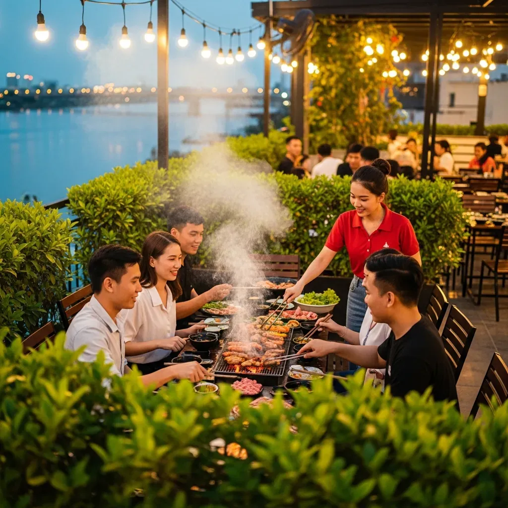 Nhà Hàng Ơ Kìa khu BBQ ngoài trời gần sông Hàn