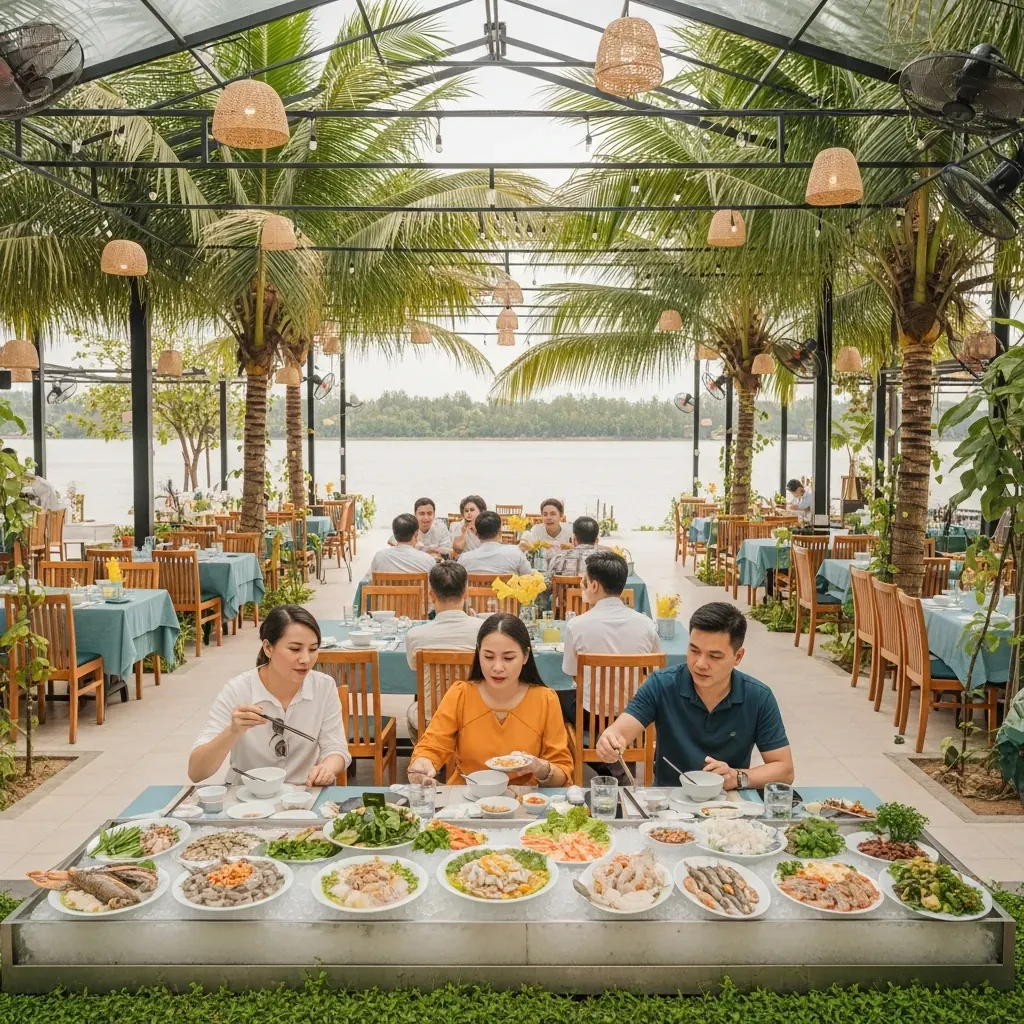 Tân Ngọc Nữ Quán ven sông Cẩm Lệ chuyên hải sản đồng quê