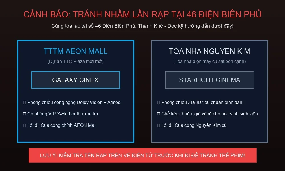 Hướng dẫn phân biệt cụm rạp Galaxy CineX và Starlight Cinema cùng địa chỉ 46 Điện Biên Phủ